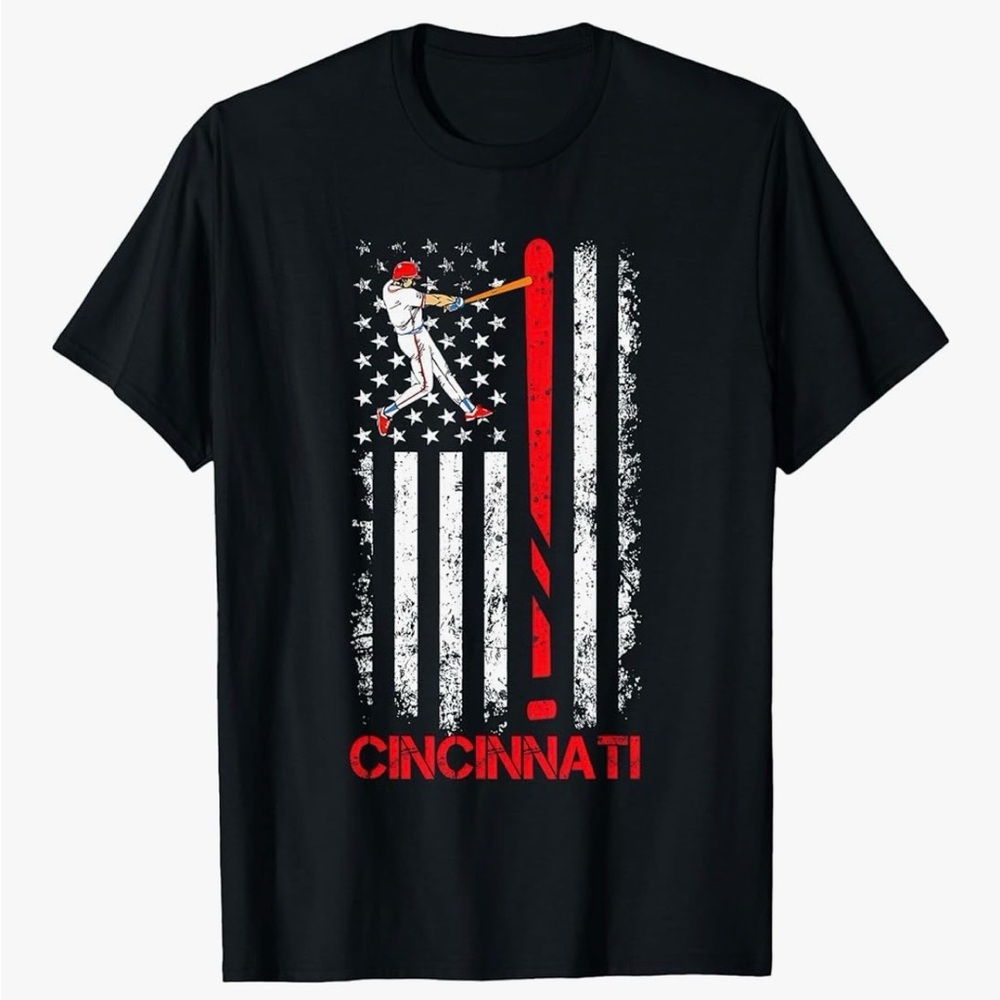 NWT Cincinnati Baseball Graphic Tee Americana Flag Men’s XL - Picture 1 of 3